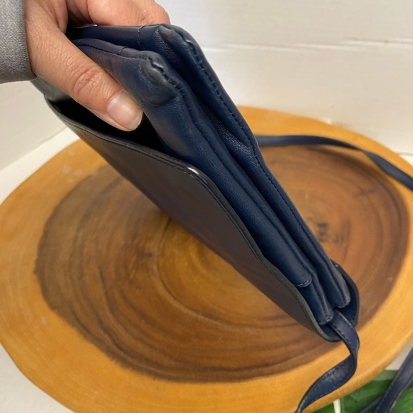 Frank and Oak Navy Blue Leather Envelope Crossbody Bag - Picture 5 of 16